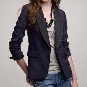 J. Crew Navy Wool Blazer Tuxedo Style Two-tone size 8
